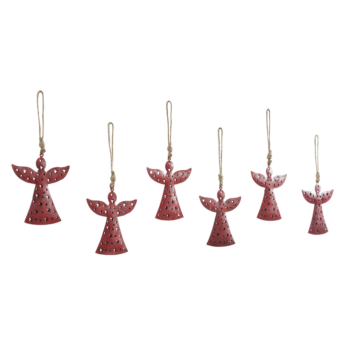 VHC Brands Antique Red Metal Angel Ornament Set of 6 - 6.5 inch