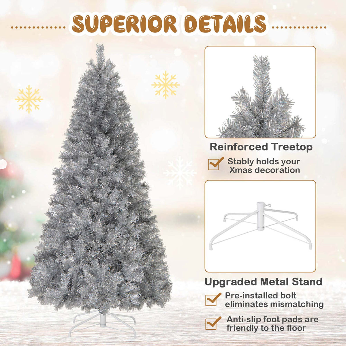 Costway 7 FT Christmas Tree Artificial Xmas Tree with 807 Branch Tips 400 LED Lights
