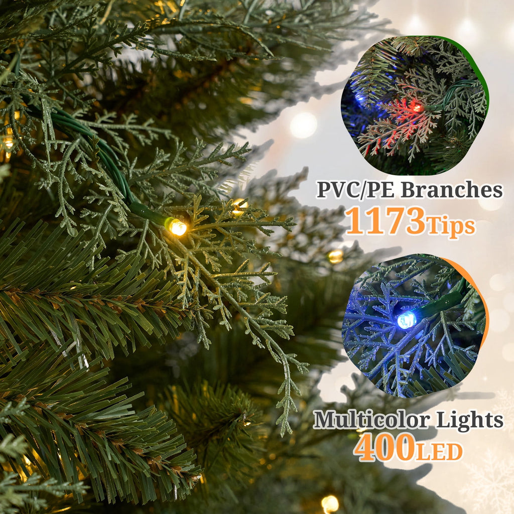 Goosiay 6FT Pre-Lit Artificial Christmas Tree, Slim Cypress Christmas Tree with Realistic Branches, 877 PE & PVC Tips and 250 Lights for Living Room, Office, Bedroom and Indoor Holiday Decor