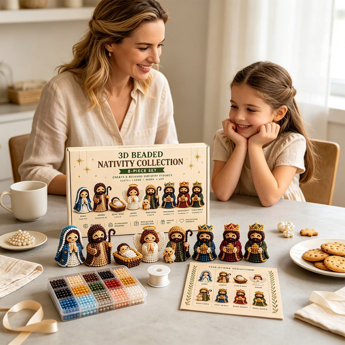 3D Beaded Nativity Scene DIY Kit 8-Piece Unfinished Christmas Faith Craft Set with Full Supplies & Step-by-Step Guide
