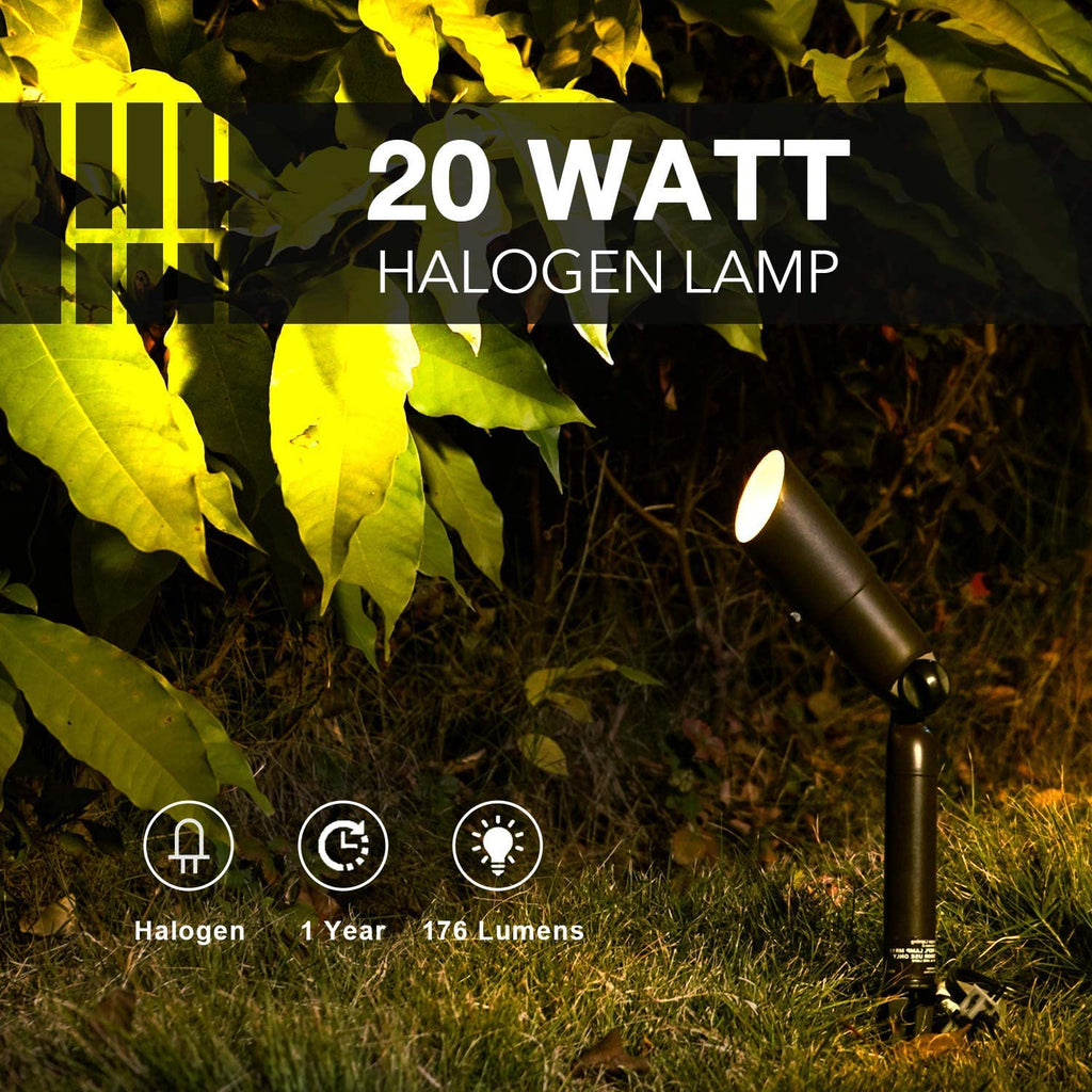 GOODSMANN 8PK Landscape Lighting Low Voltage Spotlight 20 Watts Halogen with Metal Stake and Connector 176 Lumens 3000K for Outdoor Lighting Pathway Lawn Garden 9920-9603-08