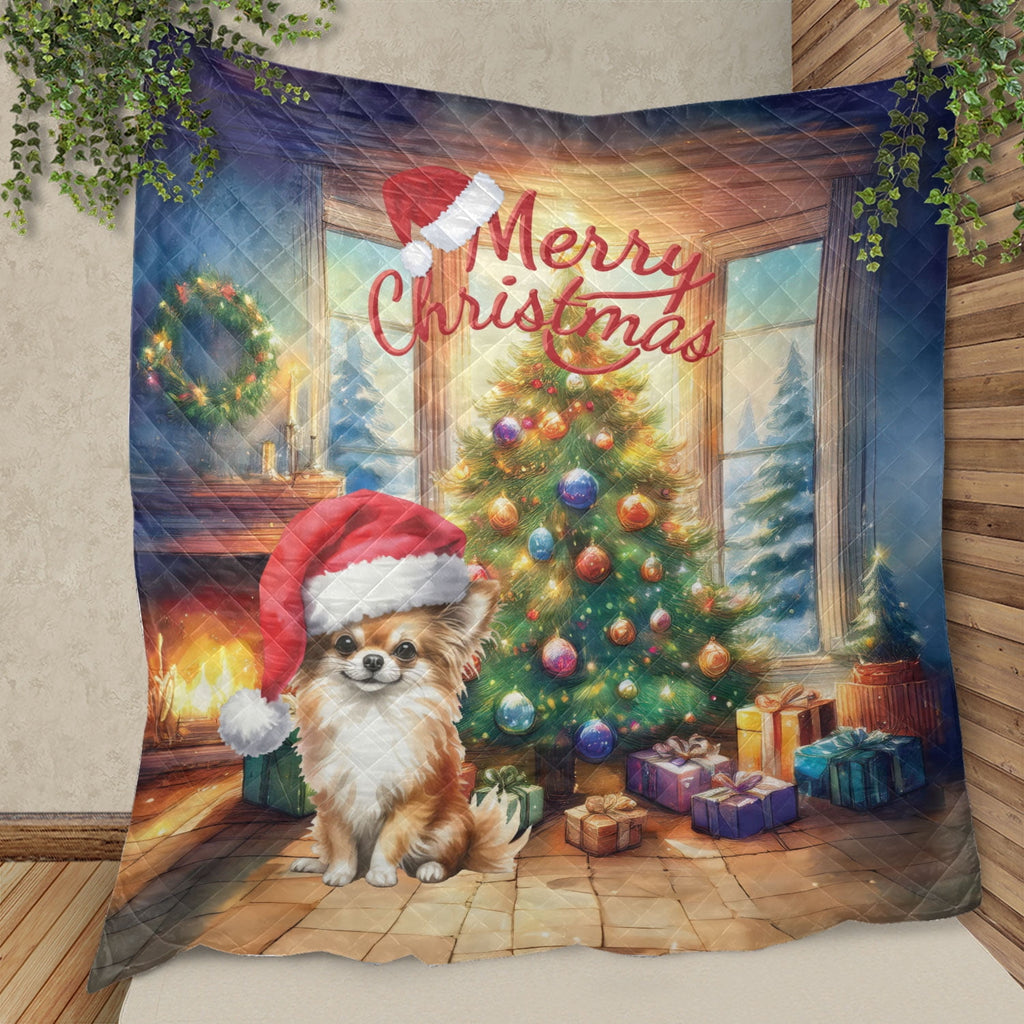 Merry Christmas French Bulldog Santa Hat Xmas Tree Winter Holiday Quilt Bedding Set Dog Lover Gifts 1 Blanket Bed Cover 2 Pillowcases - 01013