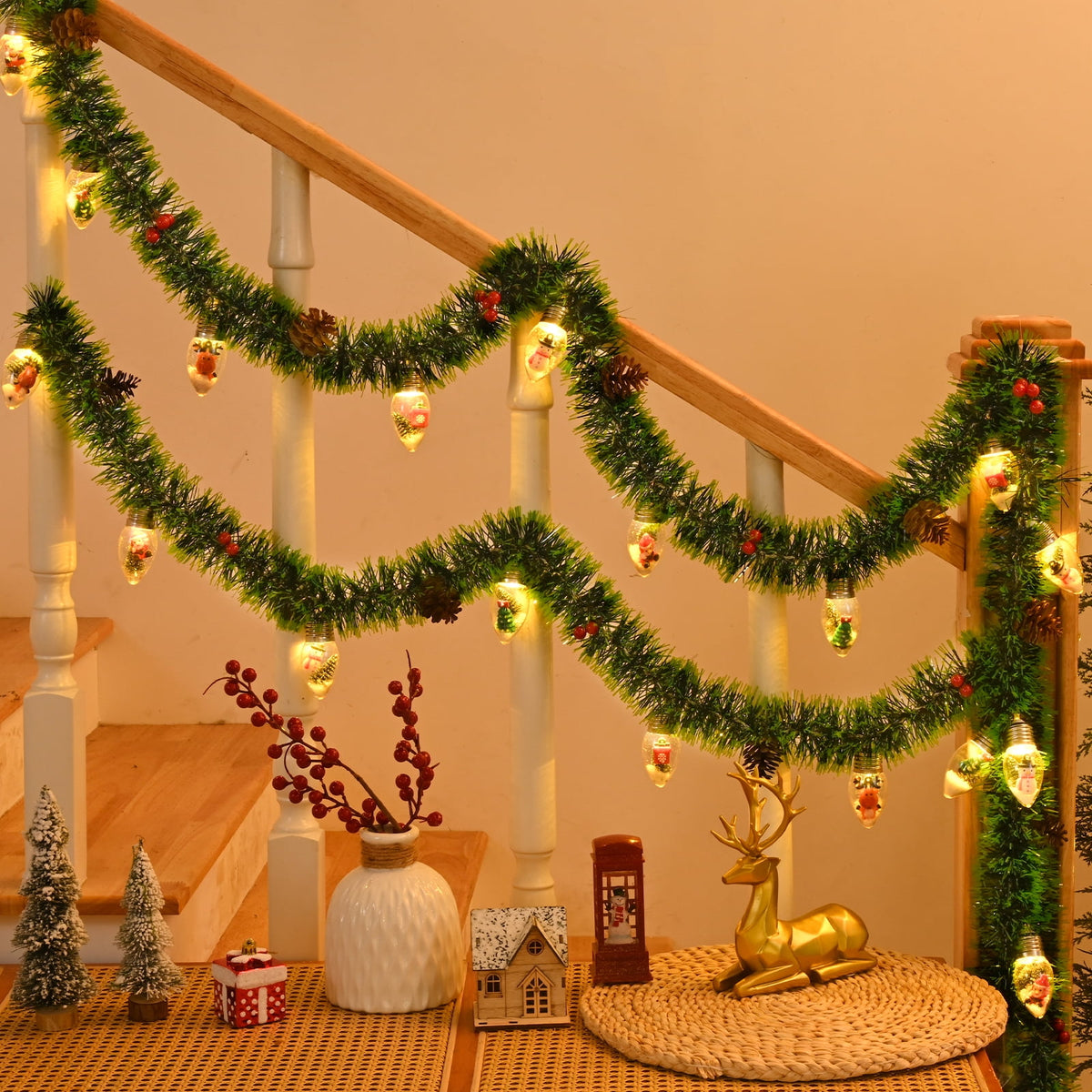 DAZLUTE 2pcs Christmas Snow Globe String Lights Indoor Decorations String Light for Christmas Tree Snow Scene Decor for Home Bedroom Fireplace Xmas Lights