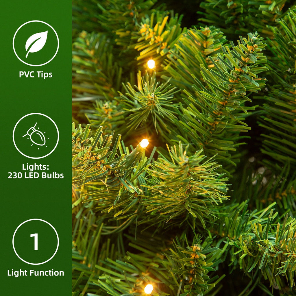 VIVATREES 6ft Pre-lit Artificial Christmas Tree 760 Hinged Branch Tips with 230 LED White Warm Lights Foldable Metal Base
