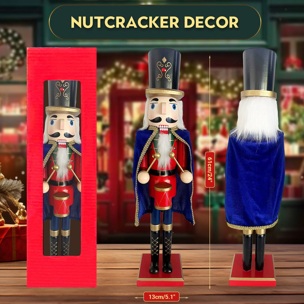 24Inch Wooden Soldier Nutcracker Christmas Decor - Festive Christmas Nutcracker Gift, Winter Indoor Decoration for Table, Desktop & Fireplace