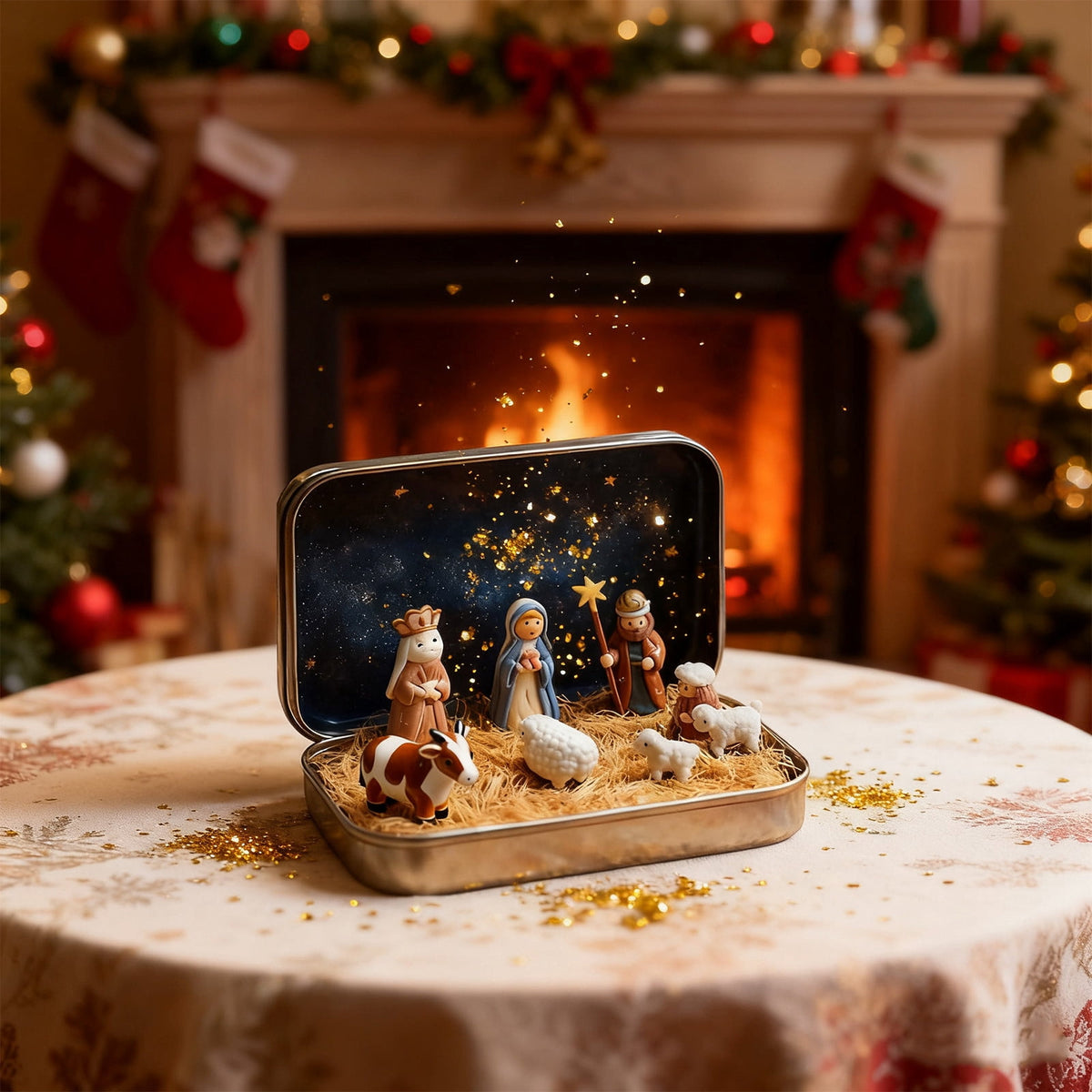 Mini Christmas Nativity Set In Tin Box Jesus Birth Scene Figurines Decoration for Tabletop Party Office Decor & Christian Holiday Gifts