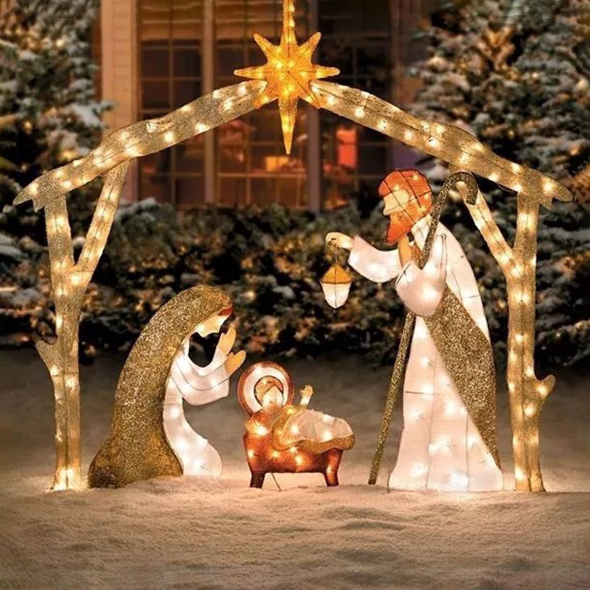 Whoamigo Christmas Nativity Scene Ground Insert Card Stake with LED Lights