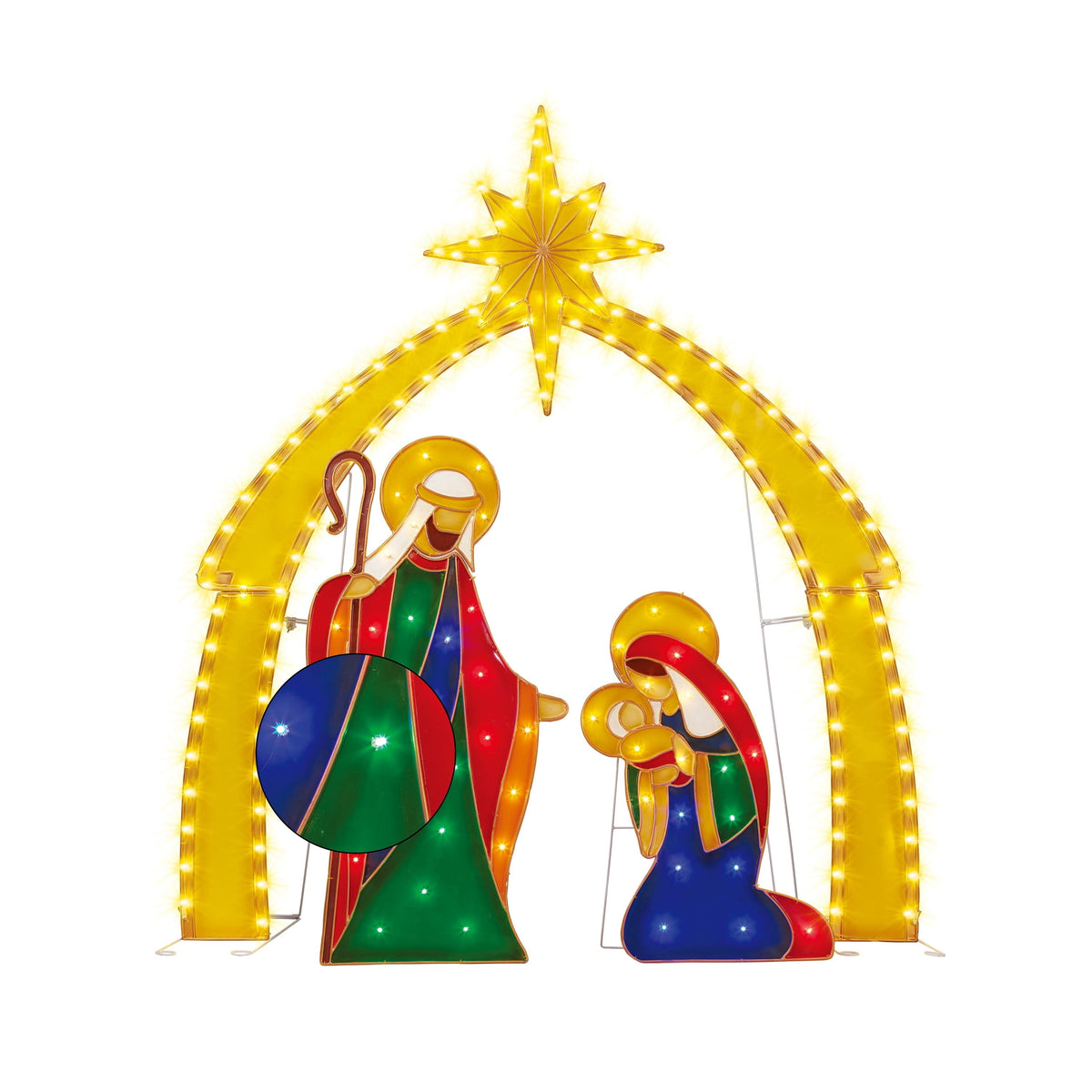 Indoor/Outdoor Light-Up Nativity Scene Set Christmas Decoration with 174 LED Lights, Multicolor, 3 Pieces, by Holiday Time