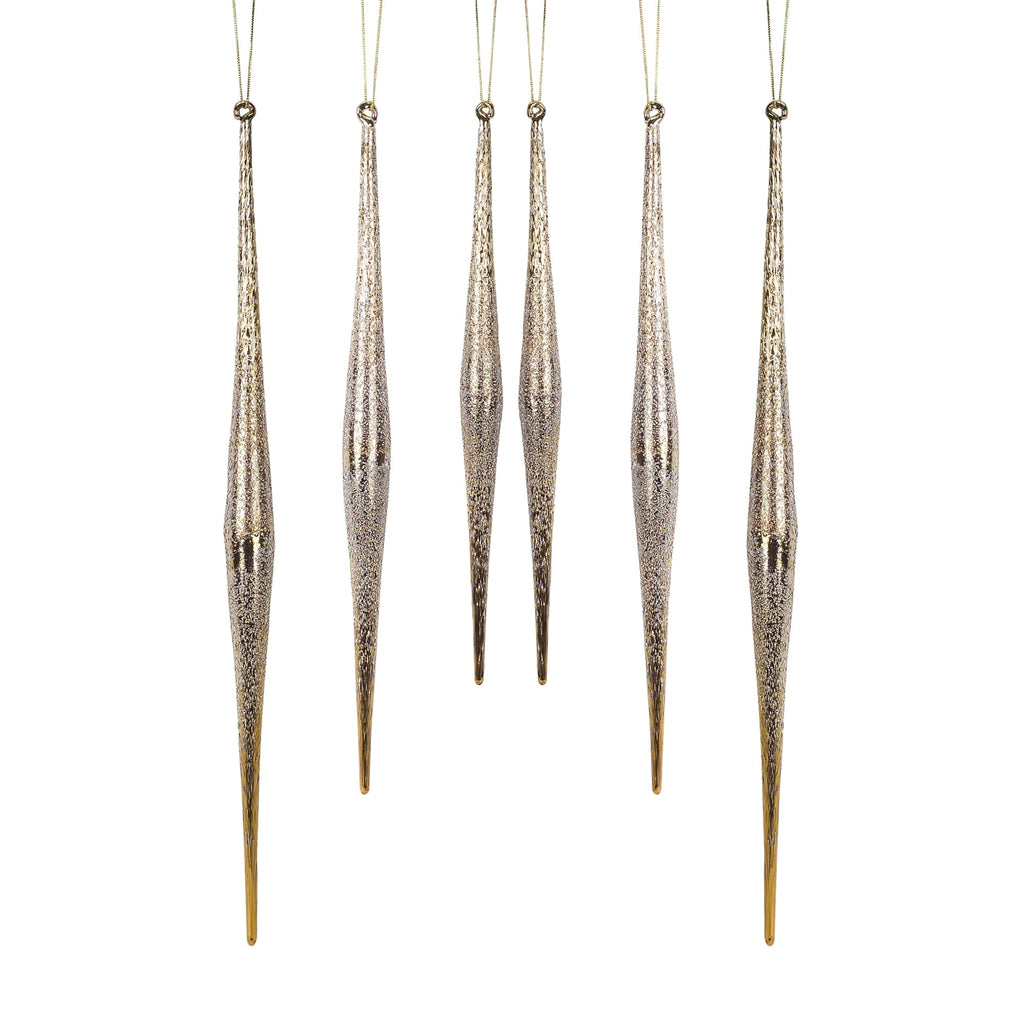 Melrose Set of 6 Silver and Gold Icicle Glass Christmas Ornaments 13.25”