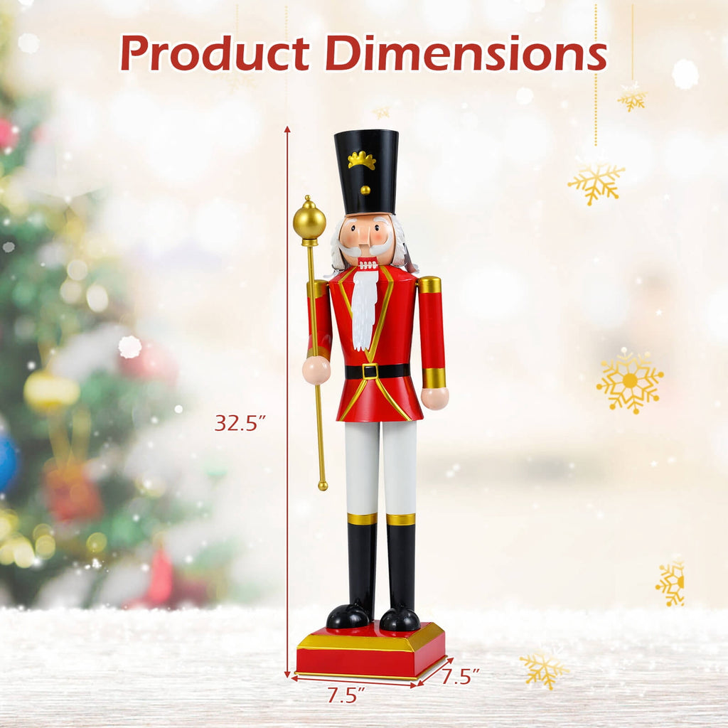 Costway 32.5” Christmas Nutcracker with High Hat & Beautiful Scepter, Uniform & Boots for Yard Gold
