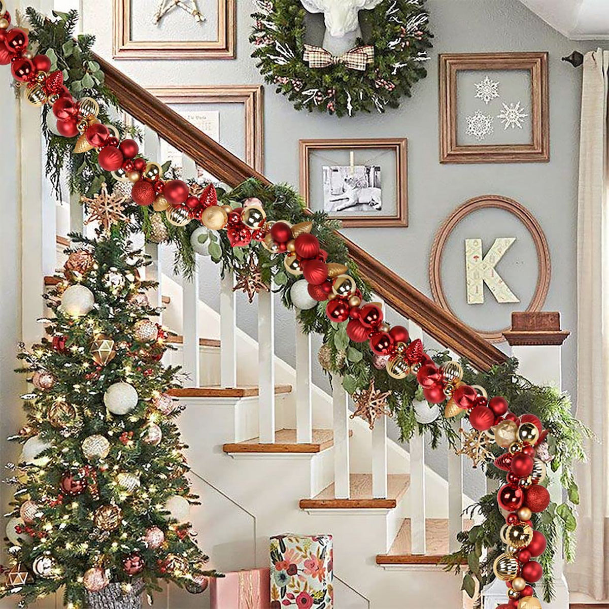 6 Ft Christmas Ball Garland Ornaments Shatterproof Xmas Hanging Balls Holiday Party Wedding Christmas Tree Decor Red