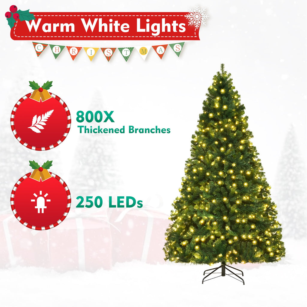 DAYBETTER 6ft Christmas Tree Artificial, Pre-lit with 250 LED Warm White Lights, 800 Branch Tips, Foldable Sturdy Metal Stand for Festival Home, Office Decor, Indoor and Outdoor