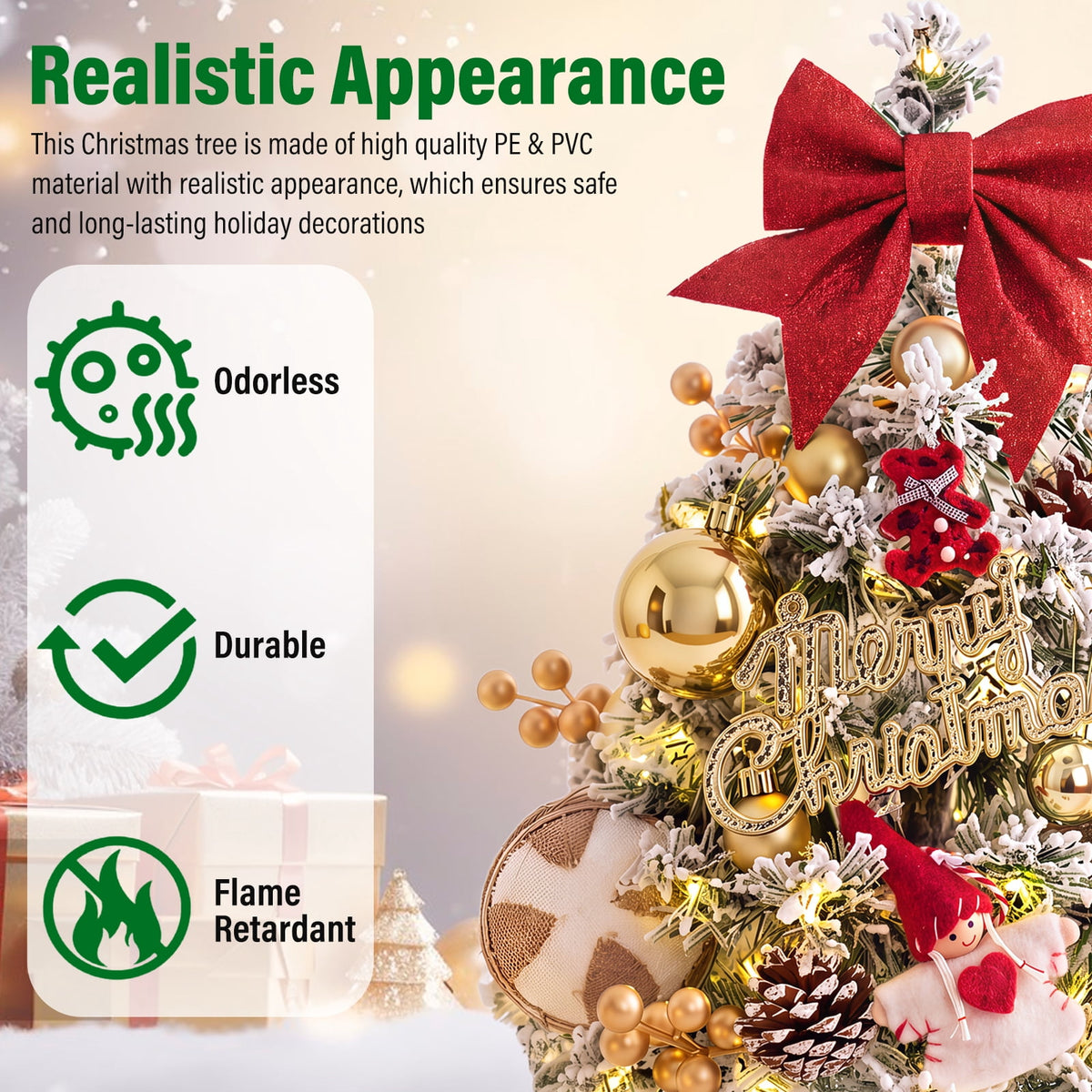 22" Mini Christmas Tree with 30 LEDs, Red Berries & Pinecones, DIY Kit, Battery Powered Tabletop Tree Christmas Decorations Gifts for Dorms, Offices, Home, Classrooms Desks & Small Spaces