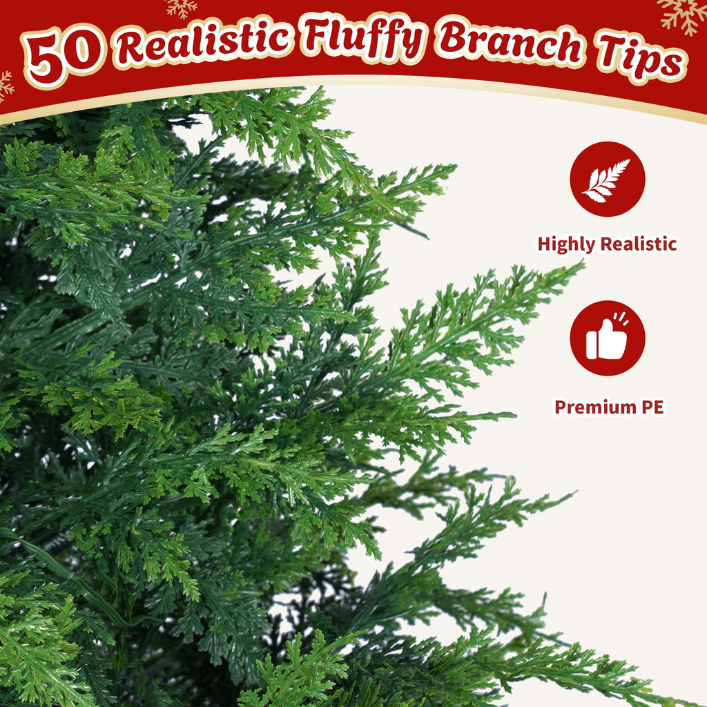 Firstness 4Ft Pre-Lit Potted Christmas Trees with 8 Lighting Modes, PE Cypress Artificial Tree for Porch Entryway Indoor Outdoor Decor
