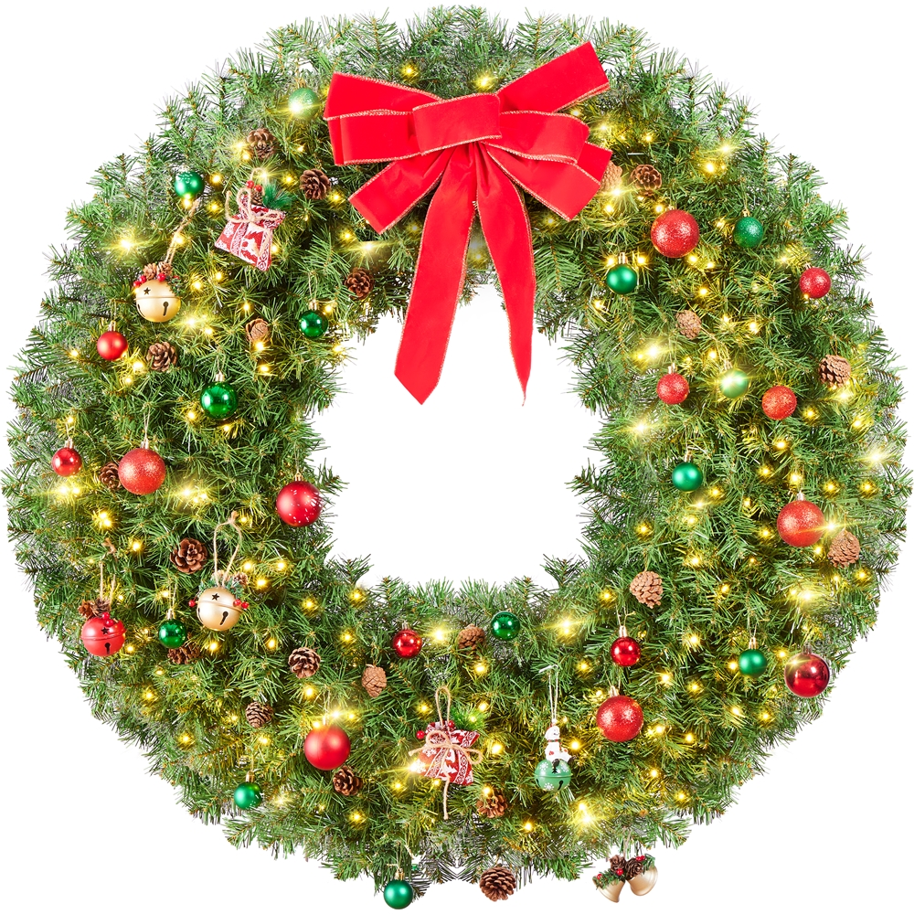 Alden Design 48in Pre-lit Fir Christmas Wreath for Door with 200 LED Lights & 720 Tips, Green