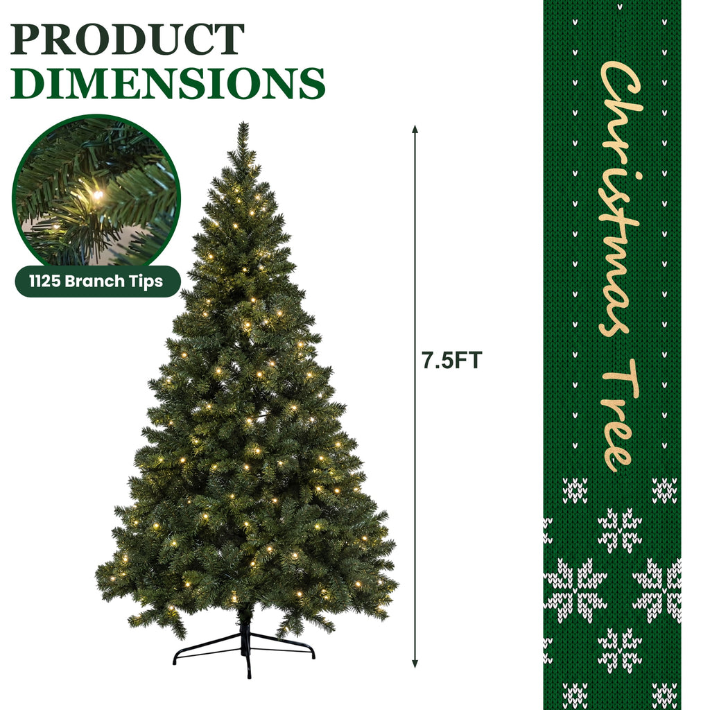 DAYBETTER 8ft Artificial Christmas Tree, 500 Warm White Lights & 1335 Branch Tips, Includes Metal Stand, Indoor/Outdoor Xmas Holiday Decor