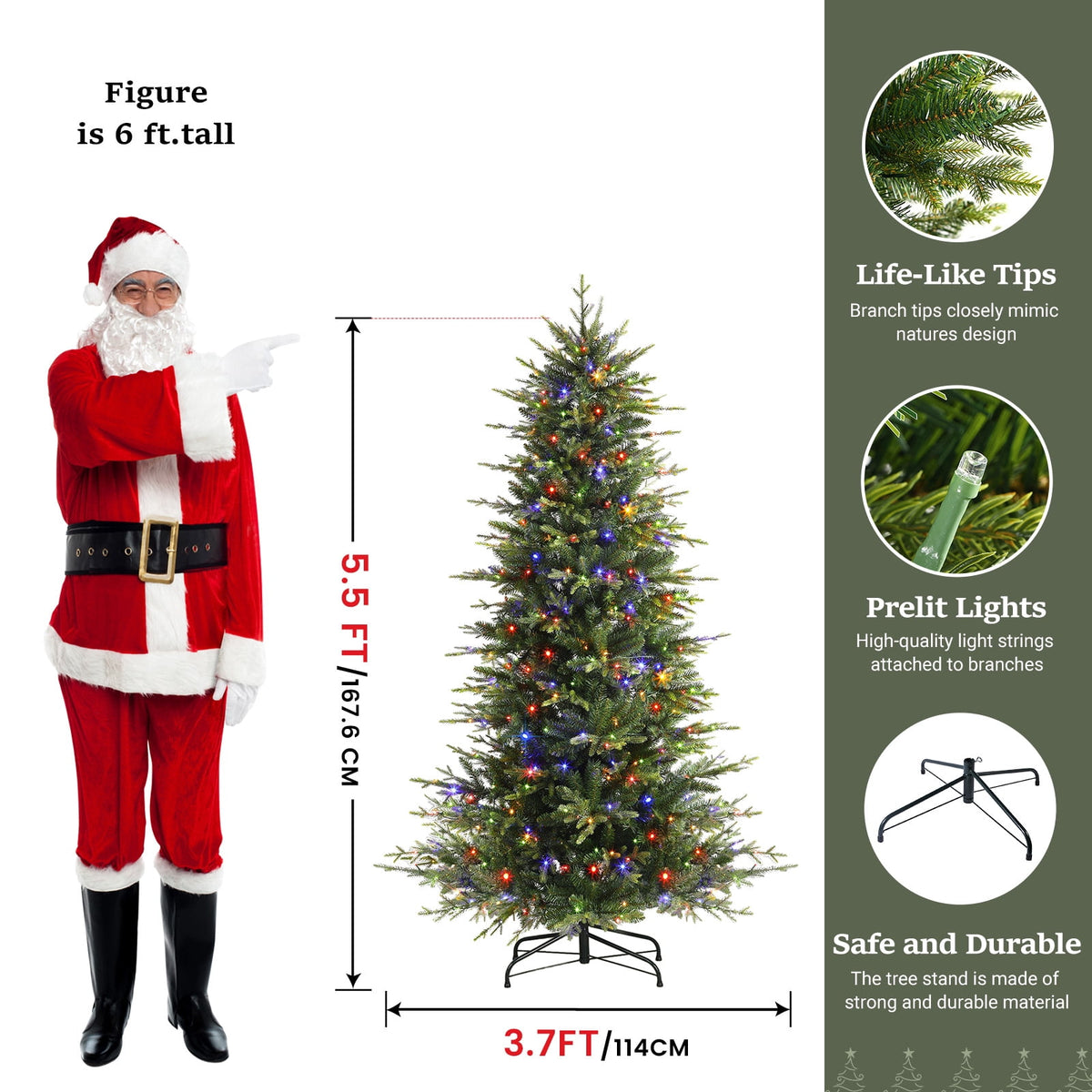 Lolsea 7ft Prelit Aspen Noble Fir Artificial Christmas Tree with Realistic PE Foliage, Warm White & Multi-Color Lights and Remote Control