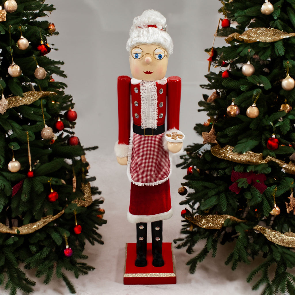 Giant Mrs. Claus Nutcracker Statue - Large 5' Wooden Christmas Decor - Lifesize Holiday Figurine with Cookies & Glasses - Classic Indoor/Outdoor Christmas Display for Front Porch or Living Room