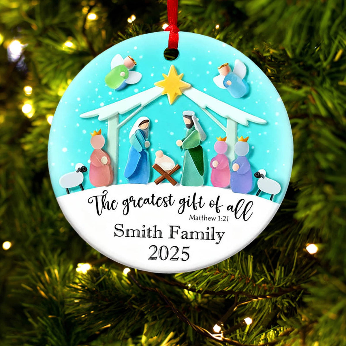 Lunxisen 1 Pcs Sea Glass Nativity: Jesus’ Birth Christmas Ornament,Coastal Inspired Sea Glass Nativity Ornament,Handmade Nativity Scene, with Shells and Starfish
