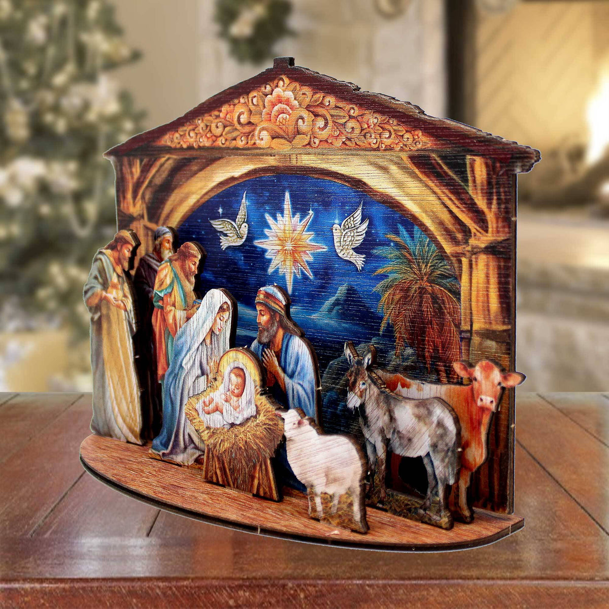 Designocracy Handcrafted Miniature Village Nativity Scene, 6.5 in Wood