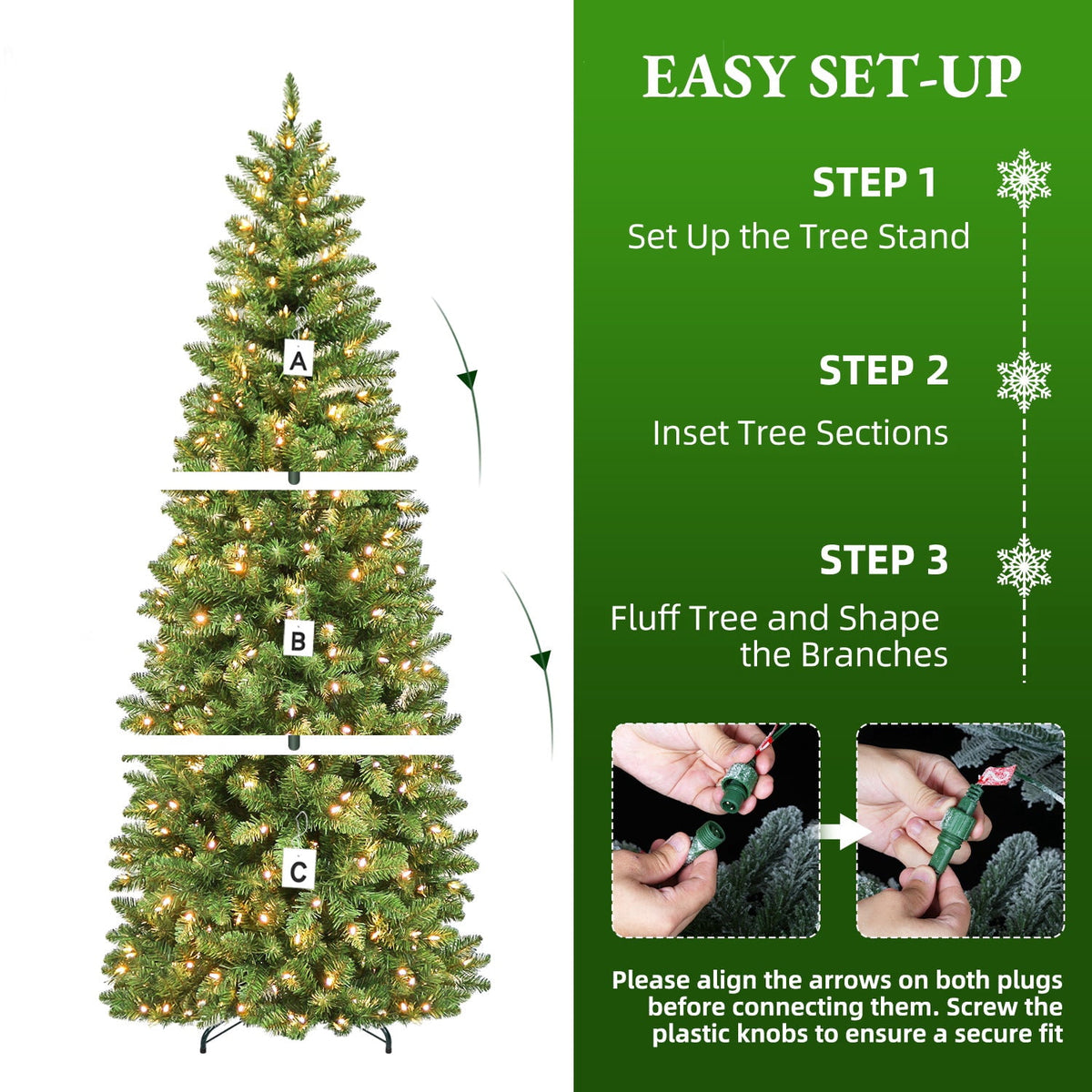 VIVATREES 6ft Pre-Lit Slim Artificial Christmas Tree with 200 LED Lights, 10 Color Changing Modes, 544 Tips, Hinged Branches, Metal Stand