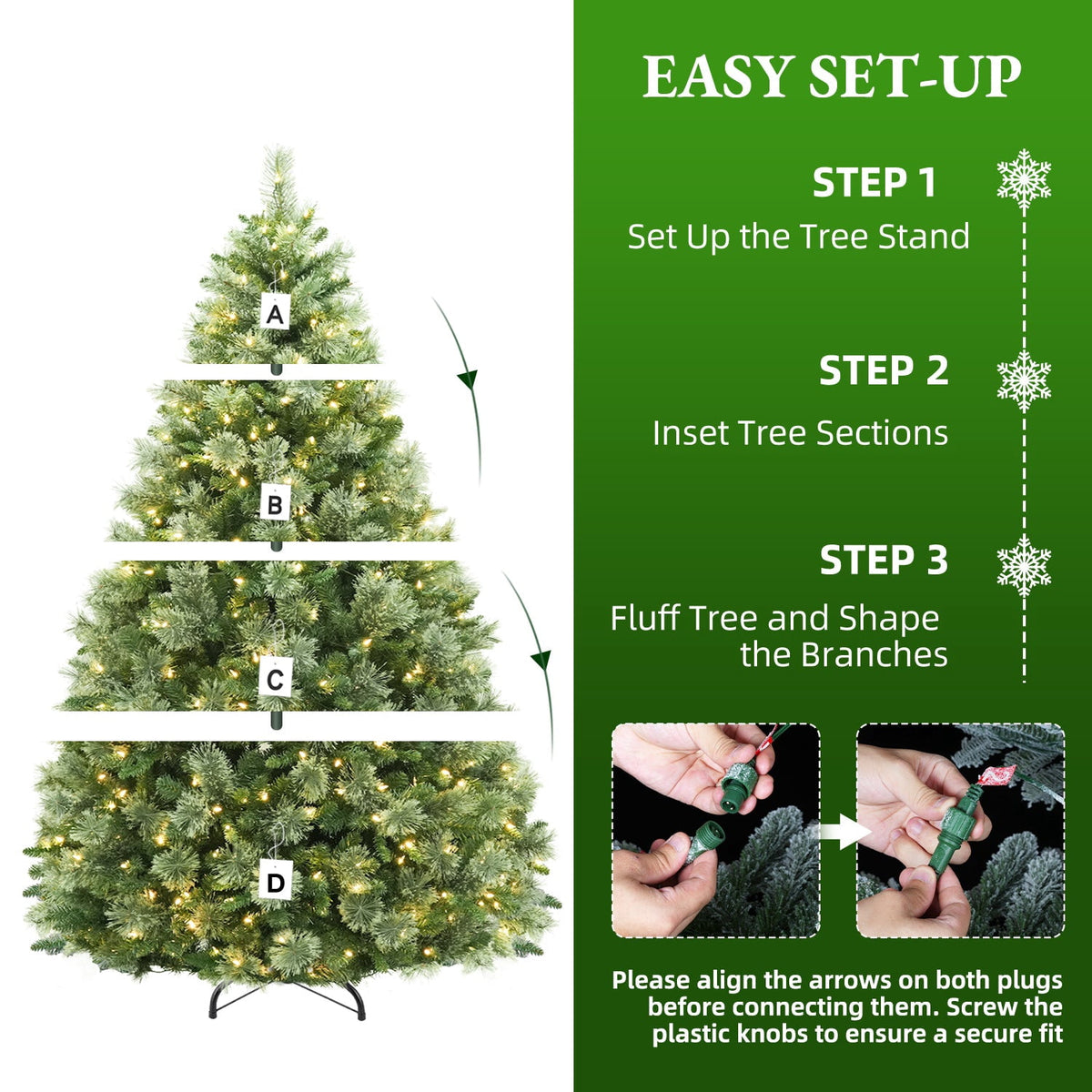 VIVATREES 6ft Pre-lit Artificial Christmas Tree 930 Hinged Branch Tips Spruce w/ Pine Needle 350 Warm White LED Lights Foldable Base