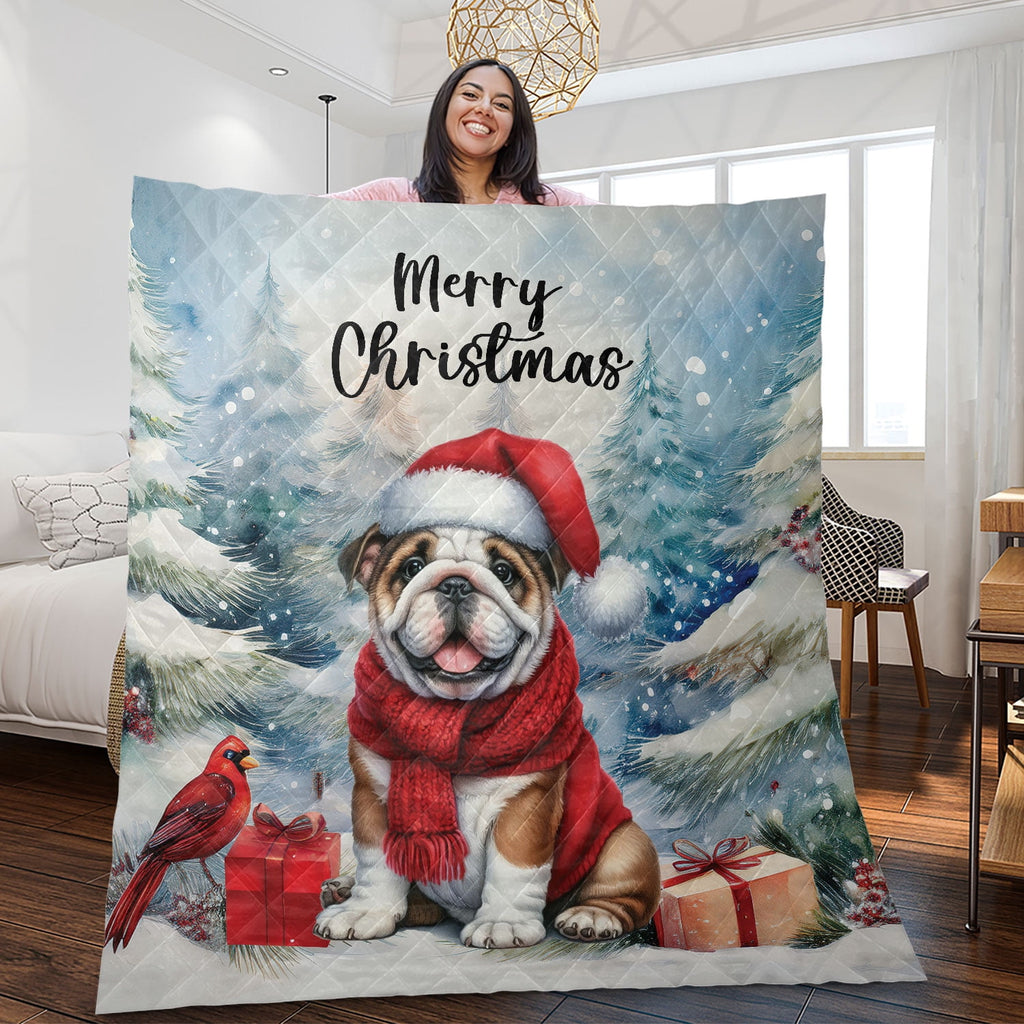 Merry Christmas French Bulldog Enjoys Woofmas Winter Xmas Holiday Quilt Bedding Set Dog Lover Gifts 1 Blanket Bed Cover 2 Pillowcases - 02022