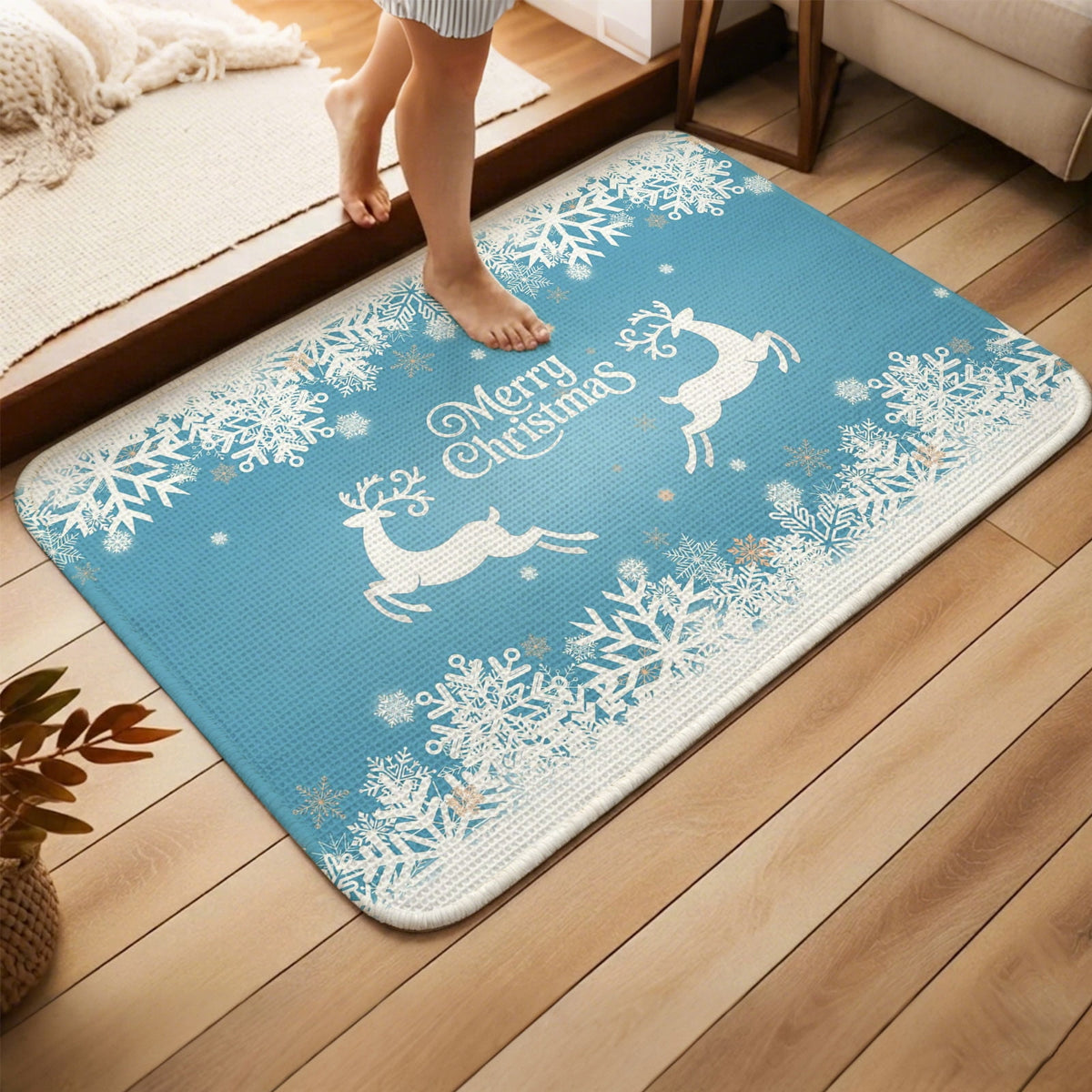 Black Christmas Washable Area Rugs for Living Room Bedroom, Large Non Slip Indoor Floor Carpet Absorbent Low Pile Elk Xmas Snowflake Winter Deer Door Mat Rugs for Bathroom Entryway 47.2"x63"