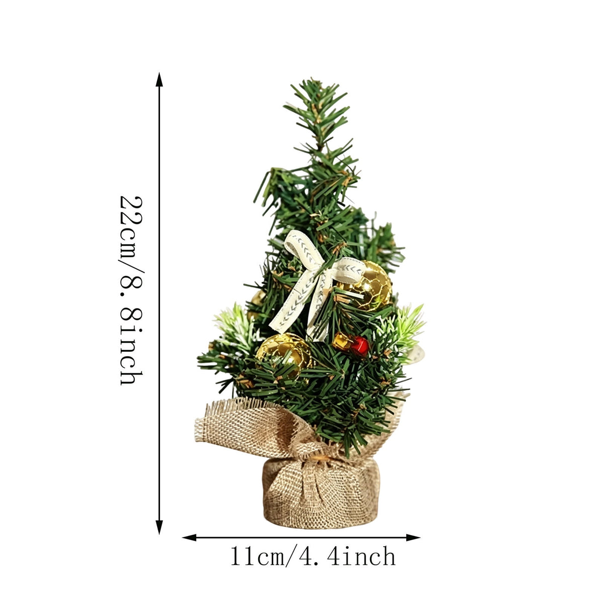 Surpdew Mini Christmas Tree Table Top Decorations- 9" Artificial Small Pine Trees with Burlap Base on Desktop, Shelves, Bedroom, Miniature Scenes Xmas for Home, Office, Party Decor