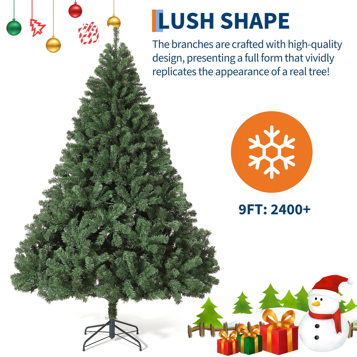 4.5FT/6FT/7.5FT/9FT Artificial Christmas Tree, Realistic Full-Body Branches, Unlit Hinged Sections, Holiday Christmas Tree, Foldable Base for Easy Setup and Storage for Home Parties