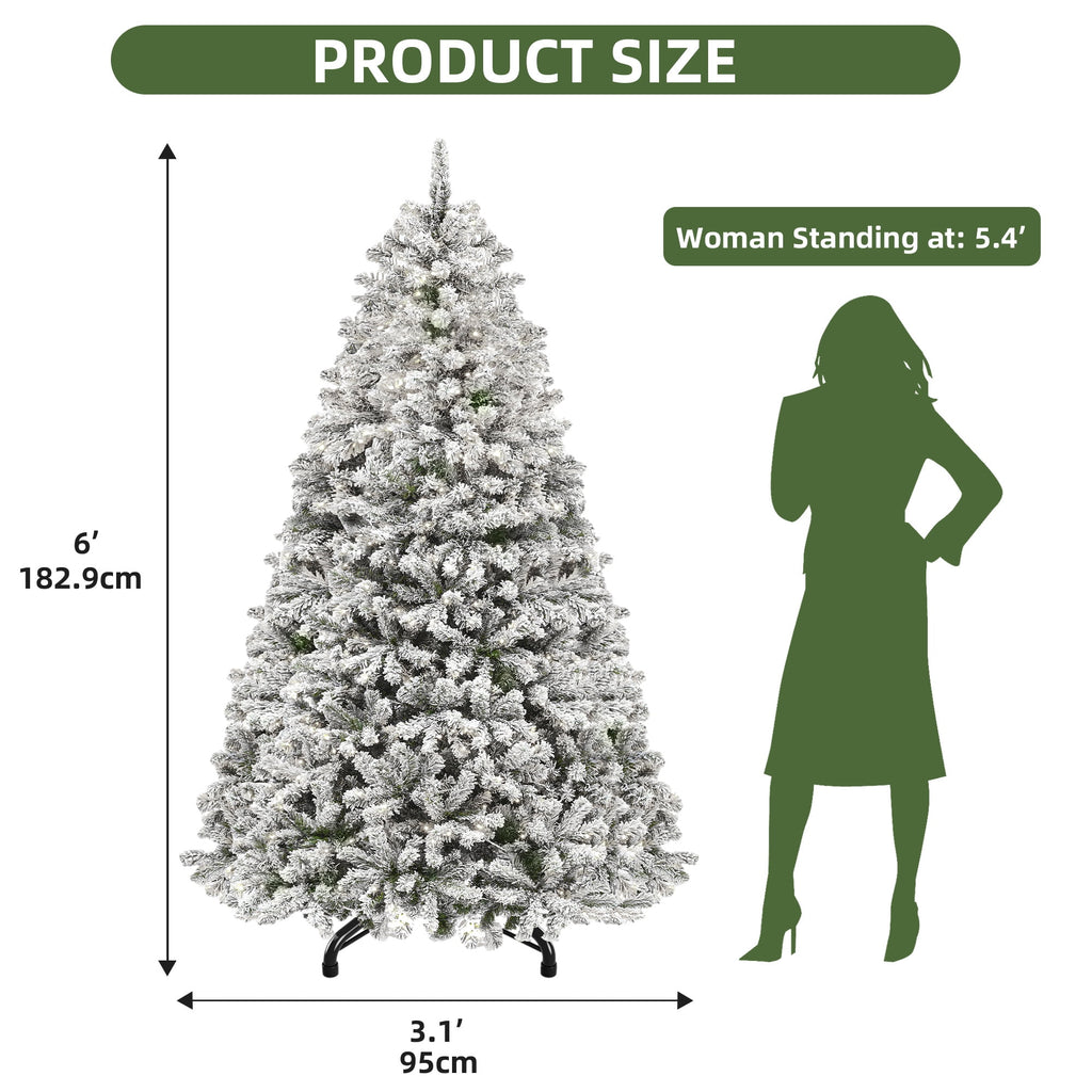 Uforic 6ft Pre-lit Snow Flocked Christmas Tree with 1000 Branch Tips & 250 Lights, Christmas Pine Tree with Remote, 11 Light Modes