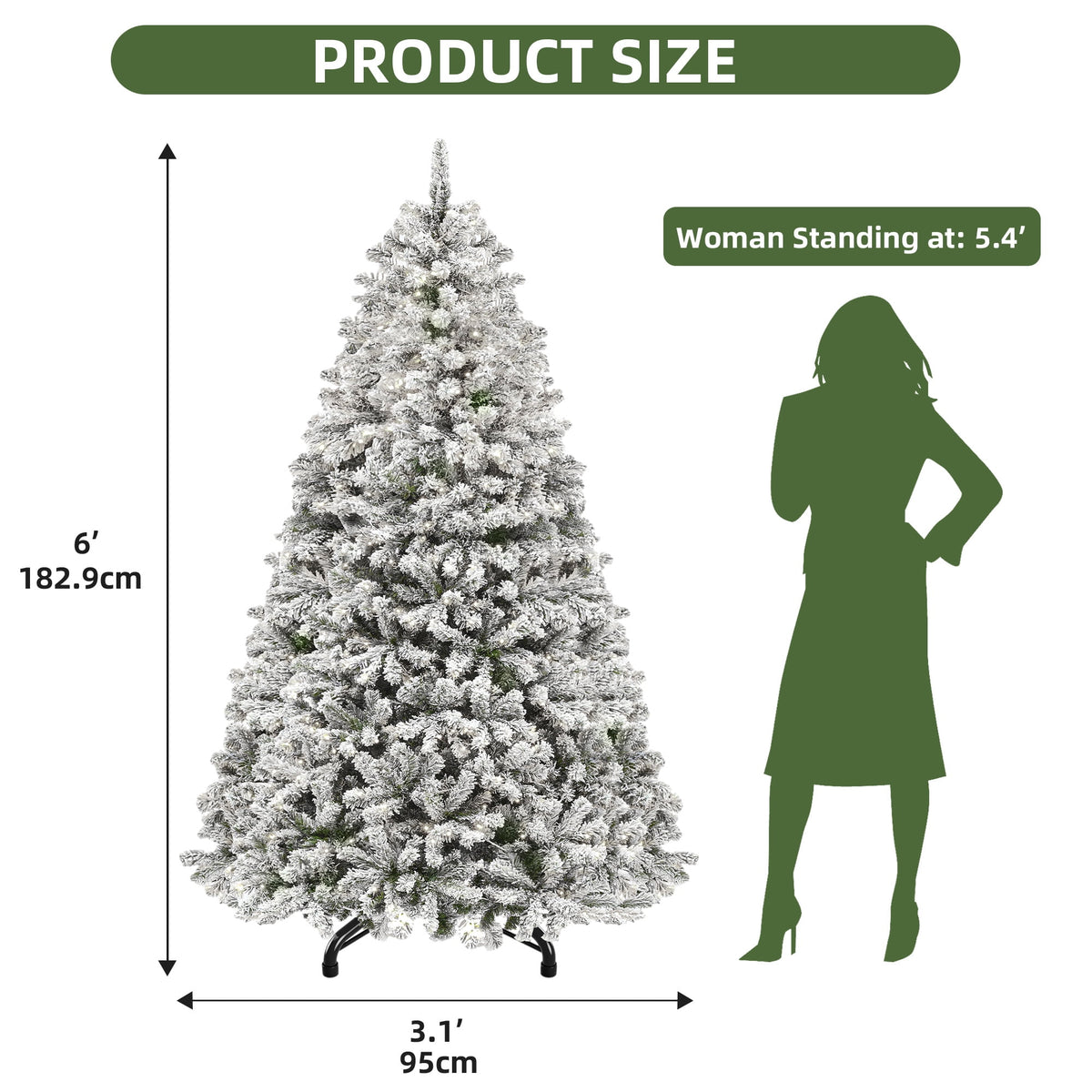 Uforic 6ft Pre-lit Snow Flocked Christmas Tree with 1000 Branch Tips & 250 Lights, Christmas Pine Tree with Remote, 11 Light Modes
