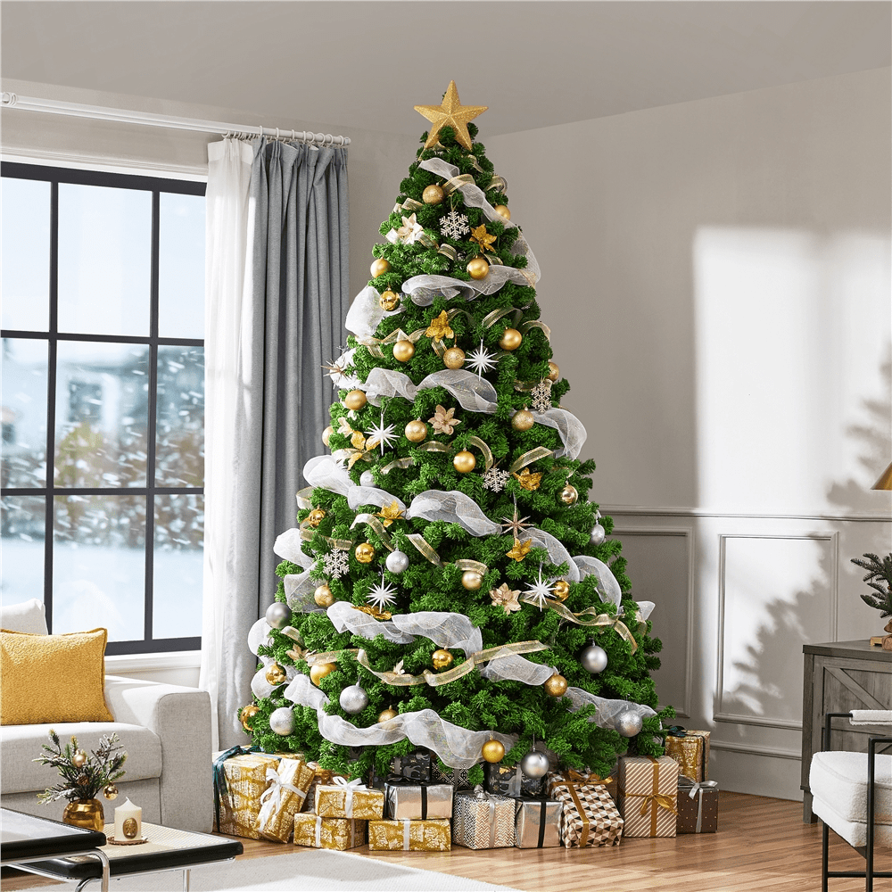Alden Design 4.5 ft Pre-lit Flocked Christmas Tree with Warm Lights, Frosted White