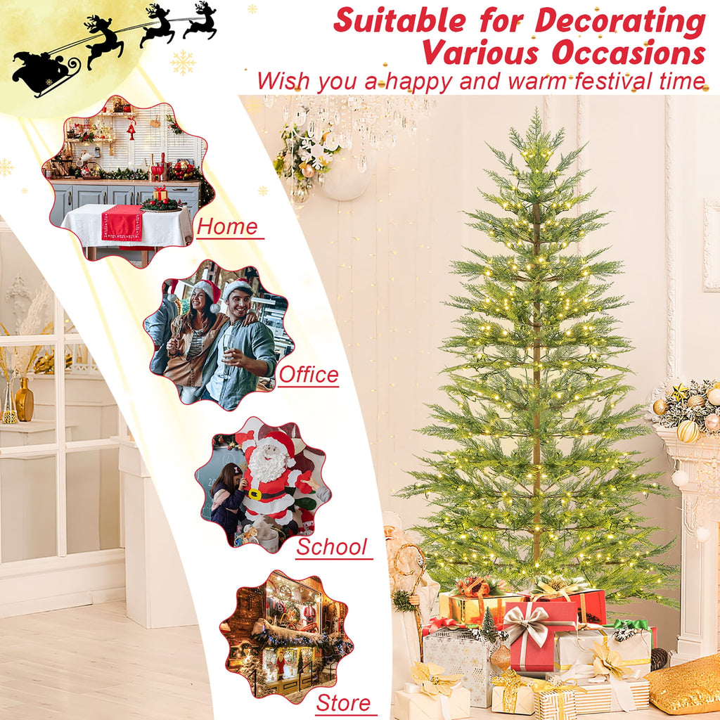 Gymax 7.5 FT Pre-Lit Artificial Christmas Tree Simulated Cypress Xmas Tree w/ Hinges