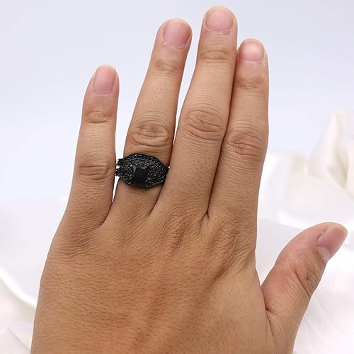 Rag Jewels 925 Sterling Silver 2.00 Ct Princess Cut Black Diamond Wedding Engagement Christmas Bridal Ring Set 14K Black Gold Plated For Women's -5