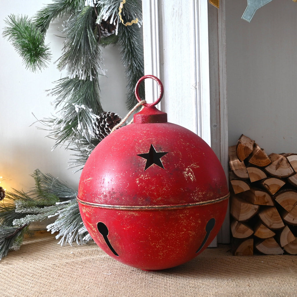 16inch Large Christmas Ball Ornament for Christmas Decoration, Vintage Christmas Bells Decor for Tree, Mantel, Farmhouse Holiday Home & Outdoor Decorations