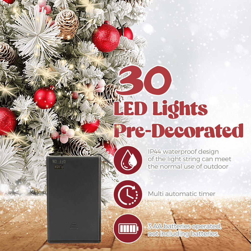 2 Pack 30 inch Prelit Outdoor Pathway Christmas Tree, Artificial Small Xmas Tree with Dual Color Berries & Balls, 30 Battery Operated Warm Lights for Holiday New Year Winter Patio Driveway Yard Lawn