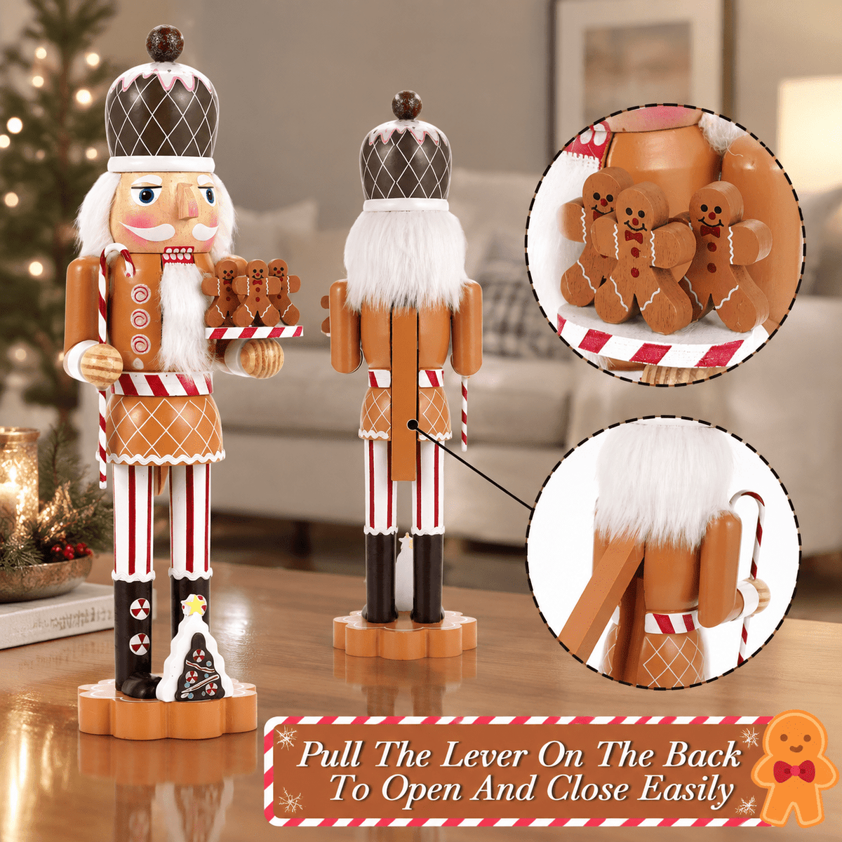 14.9 Inch Traditional Wooden Gingerbread Man Nutcracker Christmas Decor Figurine