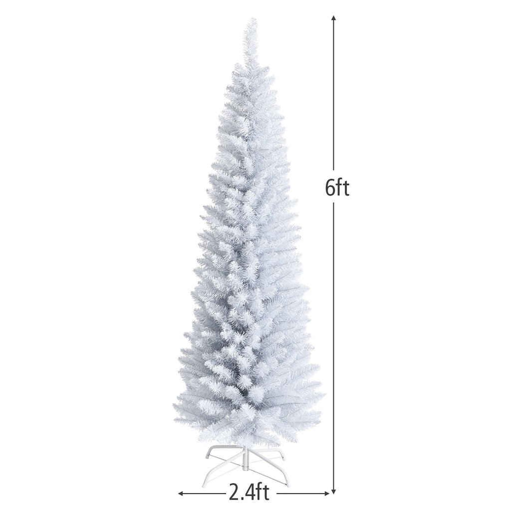 Costway 6ft Unlit Artificial Slim Pencil Christmas Tree with Metal Stand White