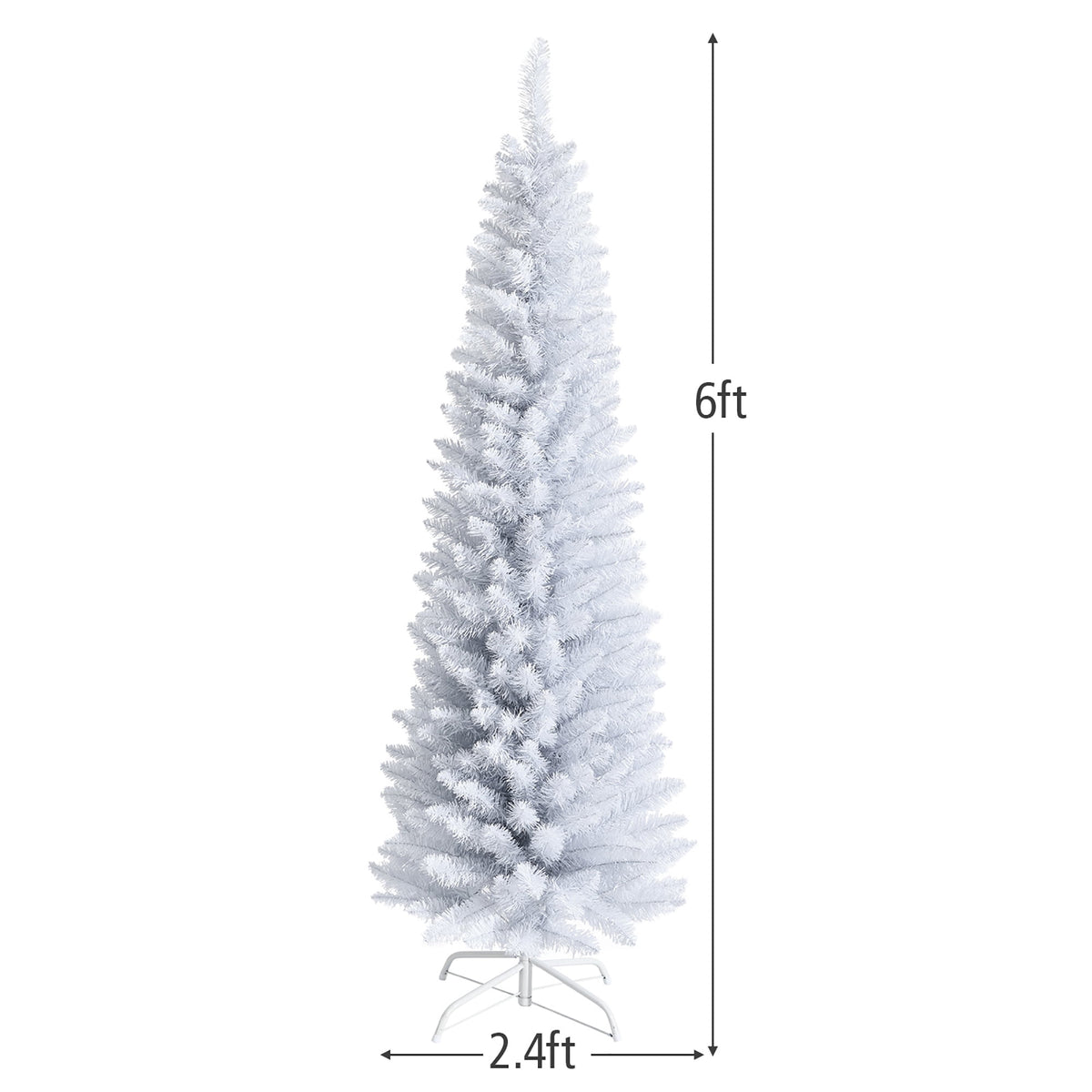 Costway 6ft Unlit Artificial Slim Pencil Christmas Tree with Metal Stand White