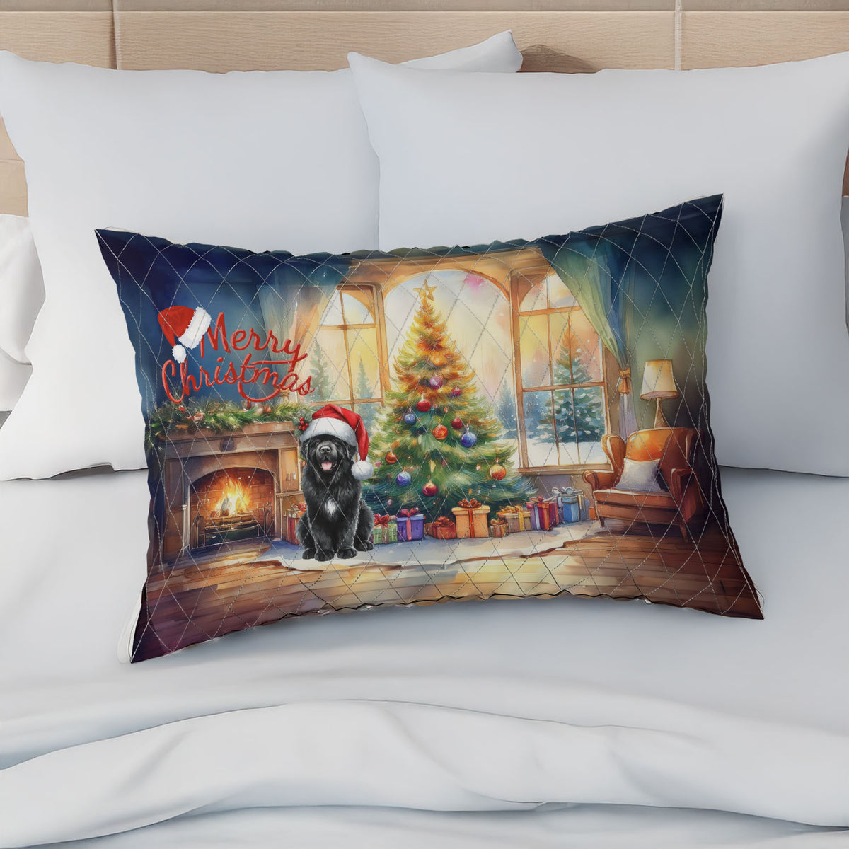 Merry Christmas French Bulldog Santa Hat Xmas Tree Winter Holiday Quilt Bedding Set Dog Lover Gifts 1 Blanket Bed Cover 2 Pillowcases - 01013