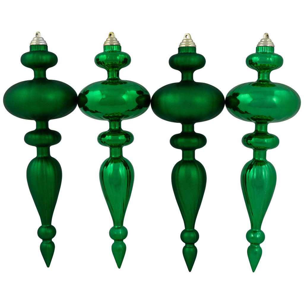 Northlight Shatterproof Commercial Size Finial Christmas Ornaments - 14" - Green - Set of 4