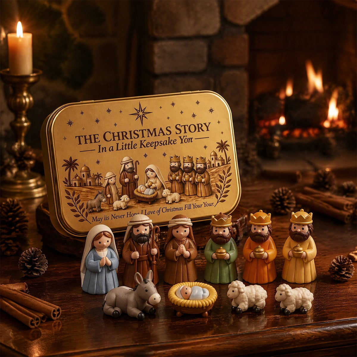 Mini Christmas Nativity Scene Set in a Tin Box Pocket Size Religious Catholic Jesus Holiday Desktop Ornament Decor Keepsake Stocking Stuffer Gifts