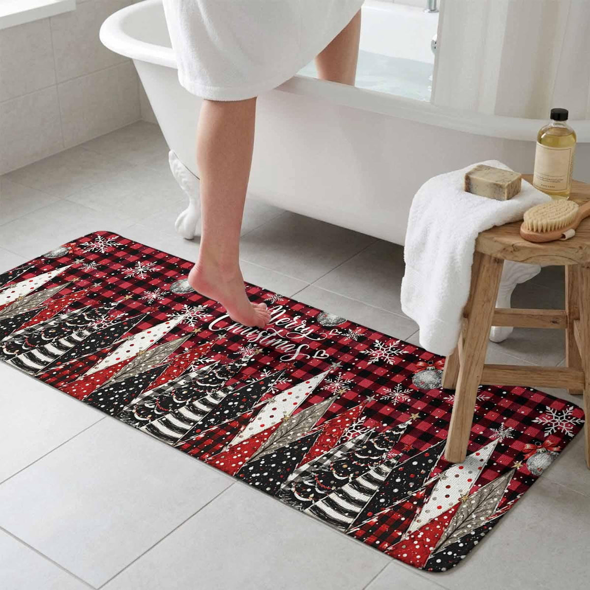 Red Truck Christmas Washable Area Rugs for Living Room Bedroom, Large Non Slip Indoor Floor Carpet Absorbent Xmas Tree Gnomes Navy Blue Snowflake Door Mat Rugs for Bathroom Entryway 63"x90.6"
