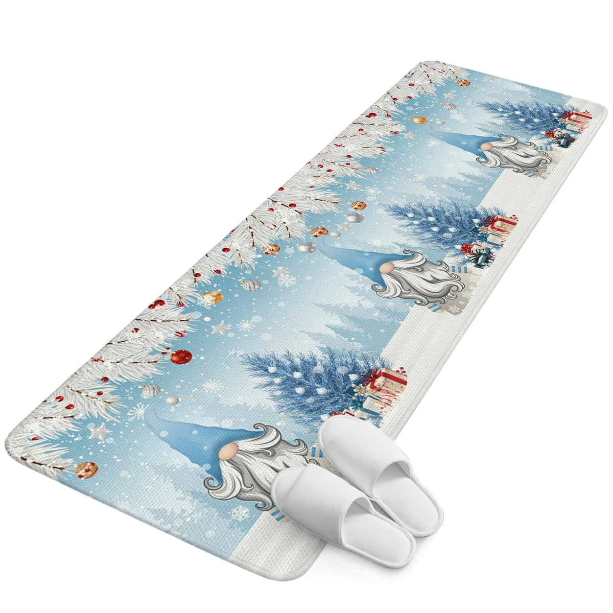 Pink Gnomes Christmas Washable Area Rugs for Living Room Bedroom, Large Non Slip Indoor Floor Carpet Absorbent Xmas Tree Gifts Winter Snowflake Birds Door Mat Rugs for Bathroom Entryway 47.2"x63"