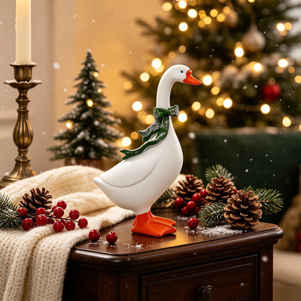 CHJK Hand-Painted Large Porch Goose Statue, Eye-catching Christmas Resin Goosey Ornaments Figurine, Compact Tabletop Ideal For Holiday Parties And Family Decor Must Have Christmas Gift