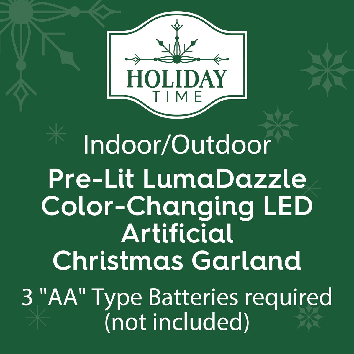 Milford LumaDazzle Pre-Lit Color-Changing Twinkle LED Artificial Christmas Garland, Green, 9', by Holiday Time