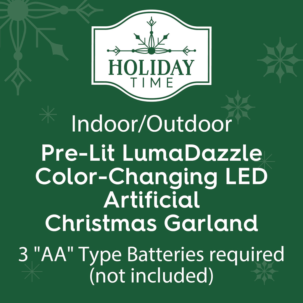 Valencia LumaDazzle Pre-Lit Color-Changing Twinkle LED Artificial Christmas Garland, Green, 9', by Holiday Time