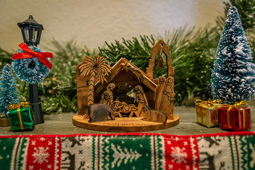 3D Nativity Grotto - Holy Land Olive Wood - Medium