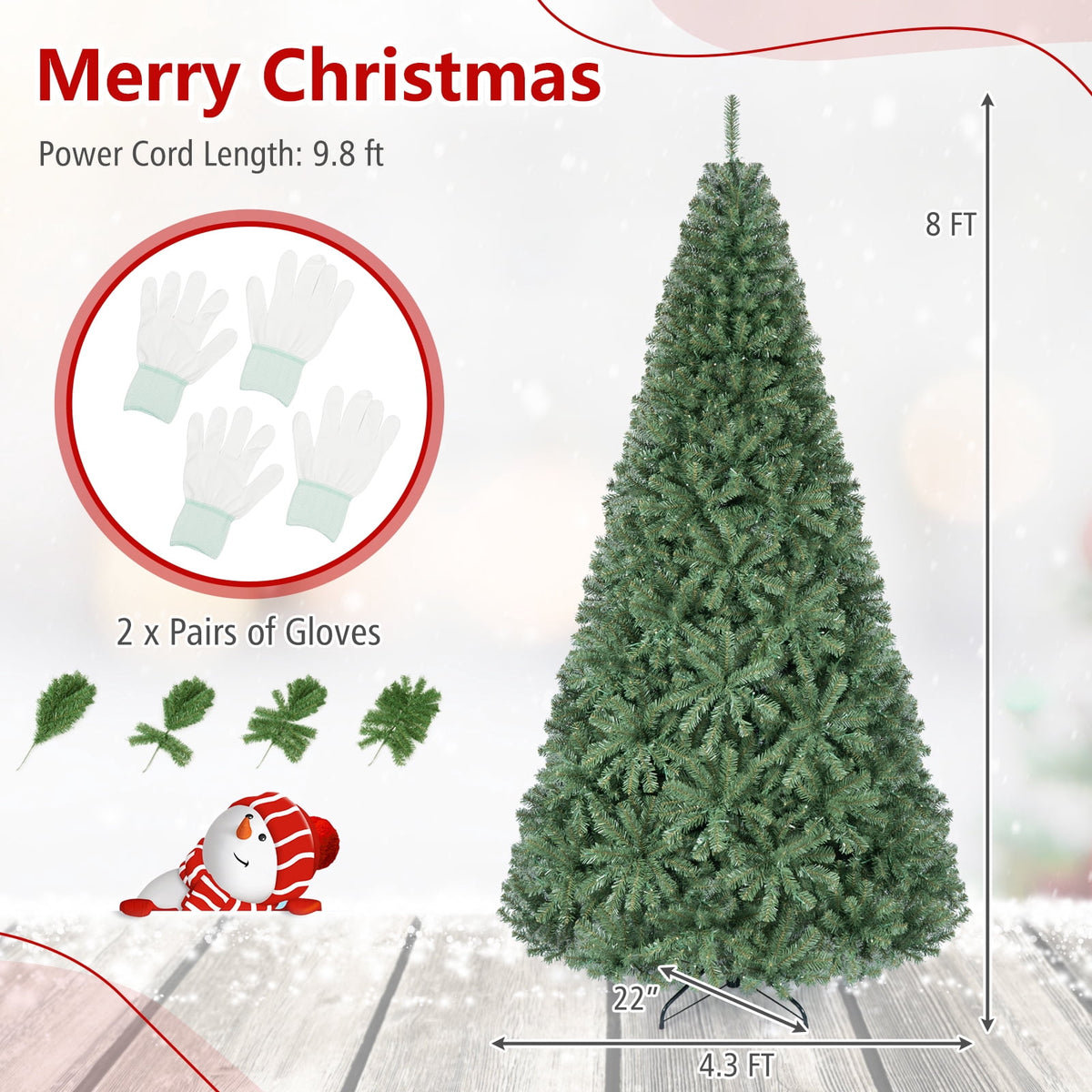 Costway 4 FT Pre-Lit Artificial Christmas Tree with 296 Dense Branch Tips, 100 LED Lights